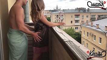 Public fuck on the terrasse | sexy blonde girl | standing missionary